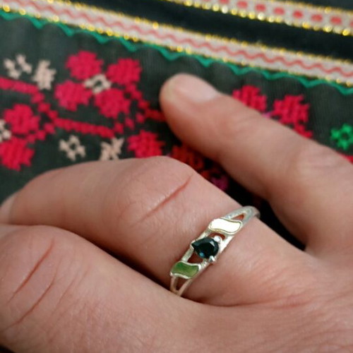 Silver ring with sapphire and gold plating like new