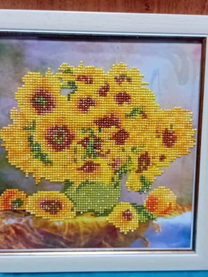 Διαμαντένιος ταπισερί Ηλιοτρόπια νέος, 30x30 εκ., σε κορνίζα