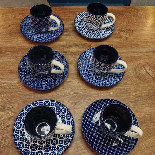 Dowan porcelain coffee and tea set royal blue 6 cups with 6 saucers new
