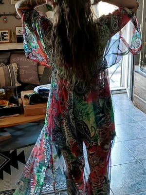 Long printed kaftan one size like new, multicolor by SheX
