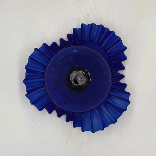 Vintage Handmade Art Glass Bowl Cobalt Blue with Ruffled Edge like new