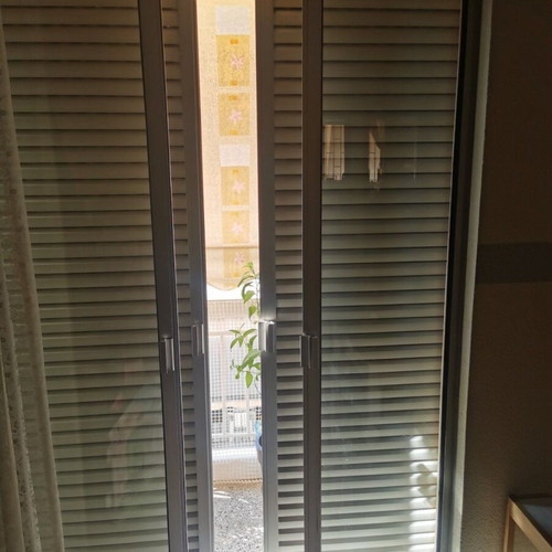 Sliding Aluminum Balcony Doors with Shutters, Double Glass, Like New