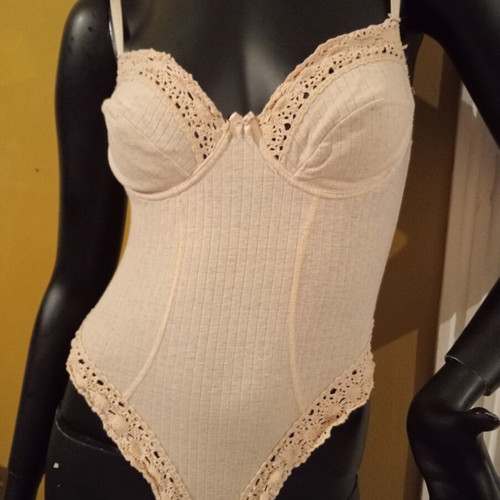 Vintage cotton lace bodysuit M/L, new, grey and beige