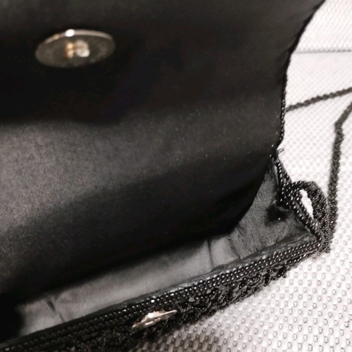 Evening bag-jewel with handmade beads and long handle new black