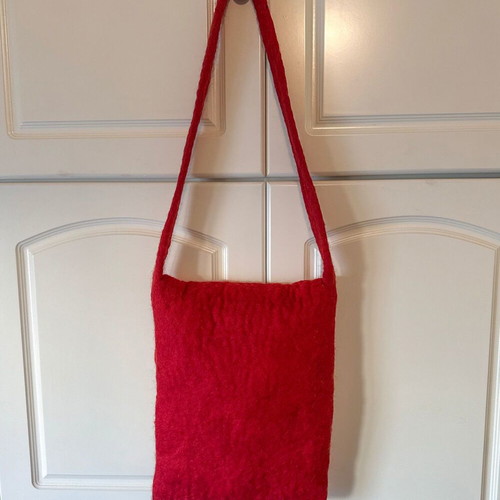 Handmade Crossbody Bag Used from Nepal Red Wool Felt