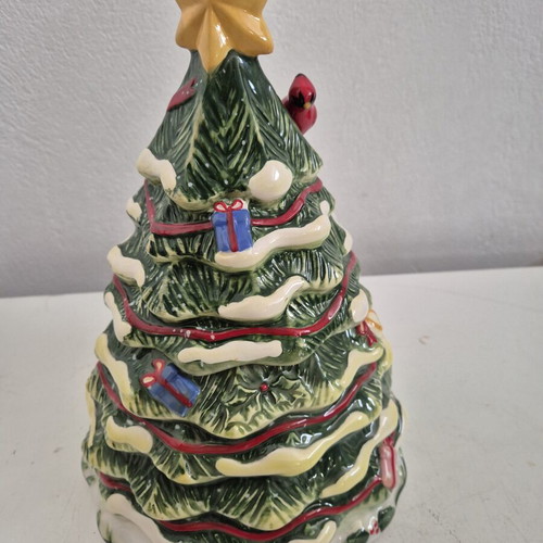 Christmas decorative tree porcelain ceramic with embossed details and red bird