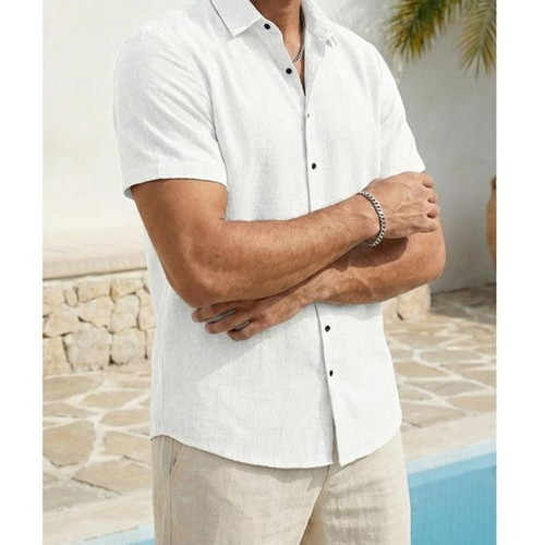 Runcati men's summer linen shirt, short sleeve, size M, white