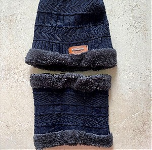 Winter Hat and Neck Warmer with Interior Lining in Blue