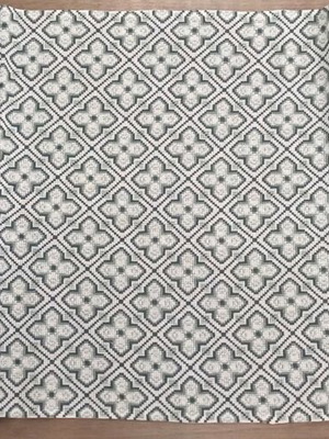 Table runner with two napkins new, white canvas with blue geometric design