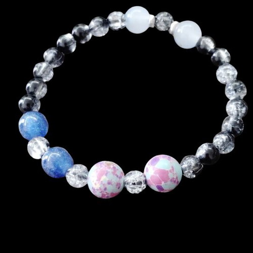 Beaded bracelet with elastic new, black and white