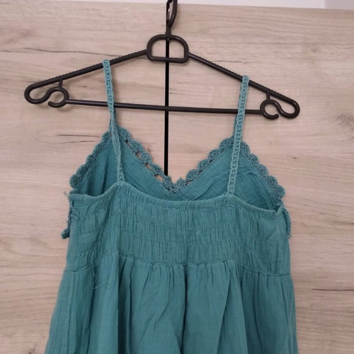 Blue summer dress used with knit chest and ruffle hem