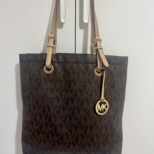 Michael Kors Tote Bag used, brown monogram with beige leather details