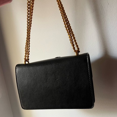 Leather shoulder bag like new, black with multicolor details