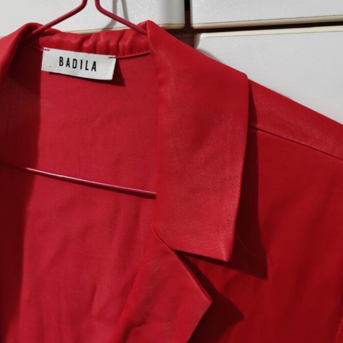 Red satin midi dress Badila like new, long sleeve