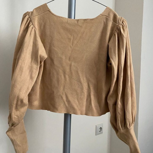 Missguided Camel Cropped Cardigan with Puff Sleeves, Like New, Size M