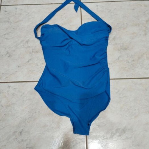 One-piece swimsuit blue electric new with neck tie
