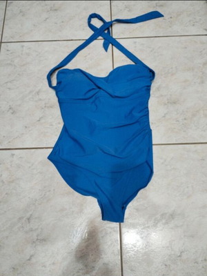 One-piece swimsuit blue electric new with neck tie