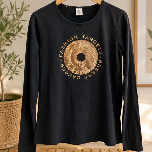 Fashion Targets Breast Cancer black long-sleeve blouse with sequins