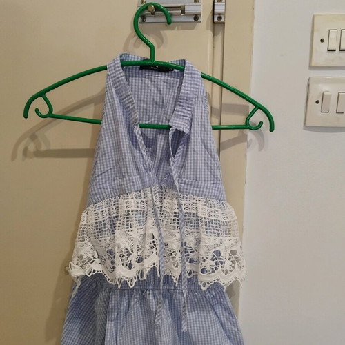 Blue checked dress with embroidery like new