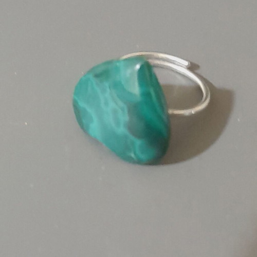 925 Silver Ring with Heart-Shaped Malachite, New