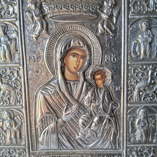 Silver icon Panagia Soumela 950 grade, 27×23 cm