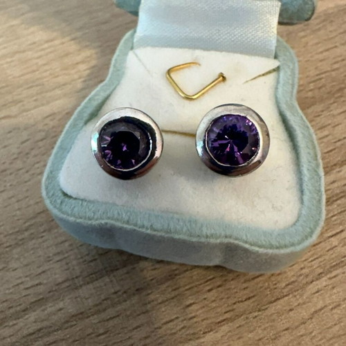 Silver Stud Earrings with Amethyst Stone like new