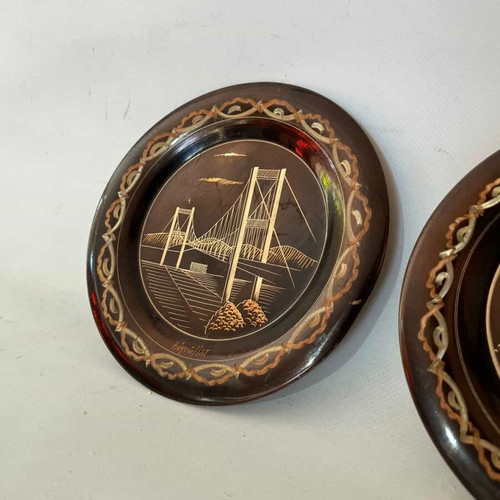 Set of 2 vintage Turkish copper decorative wall plates used 19cm