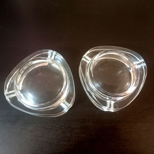 Glass ashtrays vintage set of 2 used, thick triangular design