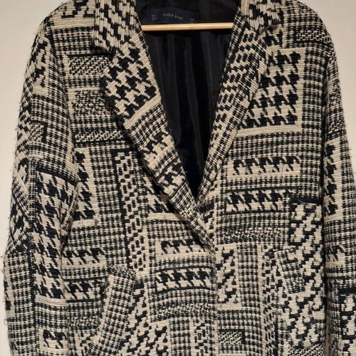 Zara coat used with houndstooth patchwork design, size L