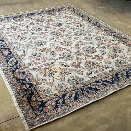 Vintage handmade large wool rug, floral motif, 1950s