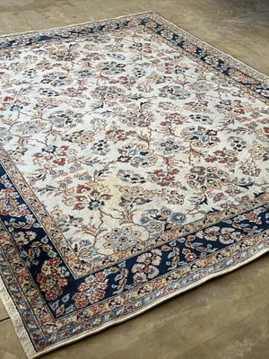 Vintage handmade large wool rug, floral motif, 1950s