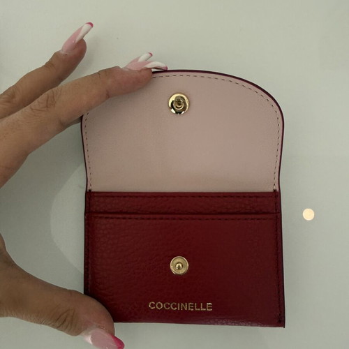 Coccinelle Metallic Soft Leather Card Holder, rich crimson red