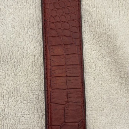 1996 Omega Sterling brown leather belt 95cm, western style, alligator print buckle