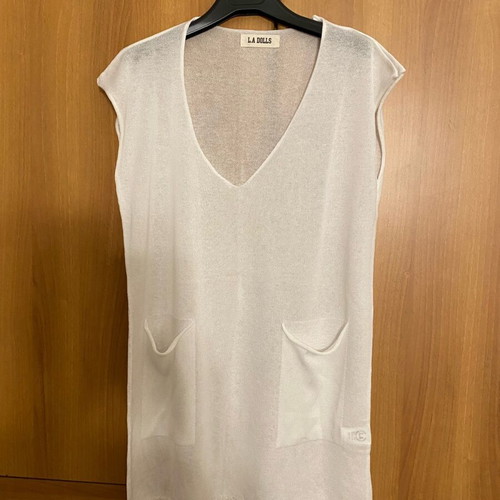 Thin knitted beach dress new, white, one size