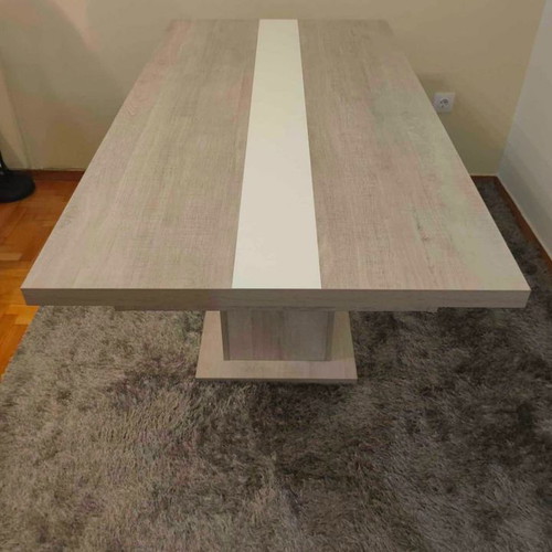 Dining table, melamine, grey-beige with white