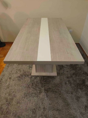 Dining table, melamine, grey-beige with white