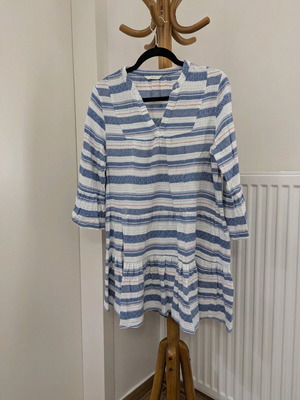 Pigalle mini summer dress like new, 100% cotton, white and blue, size L