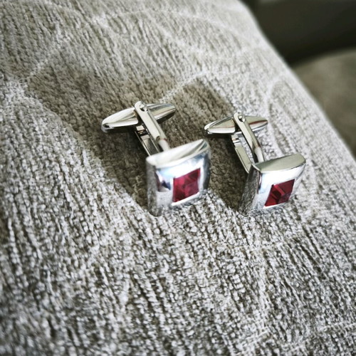 Men's steel vintage cufflinks like new, red and silver