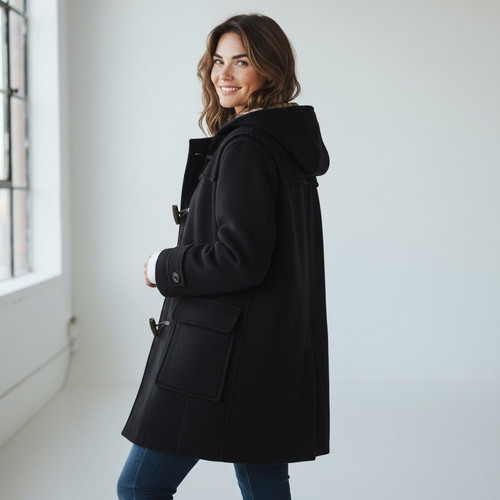 Burberry London Speciality Duffle Coating Wool Coat with Nova Check Hood