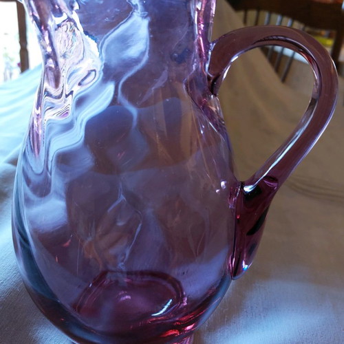 Granbury crystal pitcher used, 23×15 cm, deep pinkish color