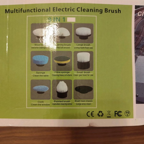 Electric cleaning brush wireless with 9 heads and handle new