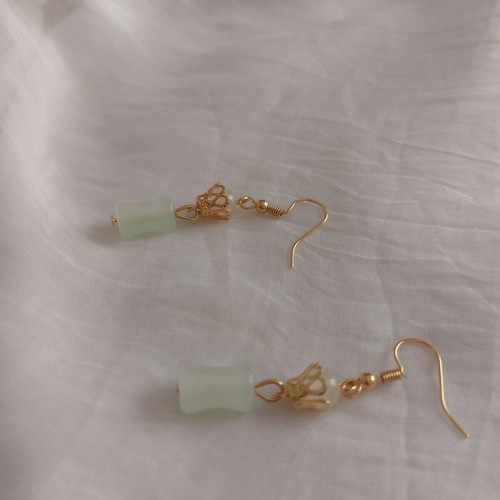 Mint & Gold dangling earrings, handmade