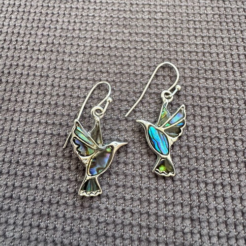 Hummingbird Earrings with Abalone Shell like new, silver plated
