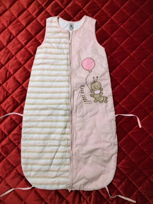 Baby Club sleeping bag like new, pink and white stripes with caterpillar design