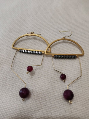 Handmade earrings like new with silver hook and semi-precious stones