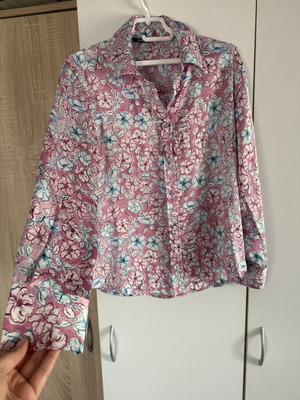 Zara large satin floral pink shirt