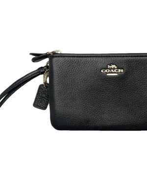 Coach кожен портфейл с двойни джобове и цип употребяван, черен