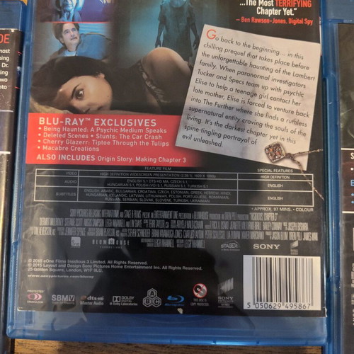 Insidious Chapter 2, Chapter 3, The Last Key Blu-Ray used, 3 horror movies