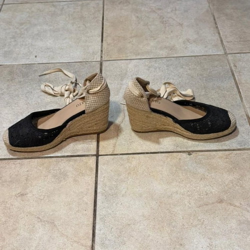 Plato platform sandals used, black cream, size 38, 8-10 cm heel