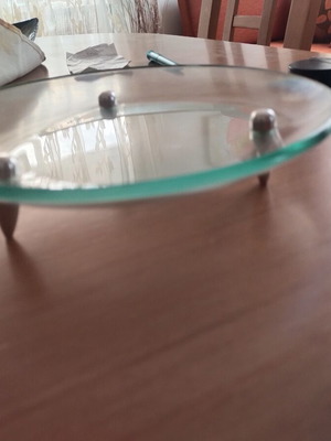 Modern glass serving tray with metal legs, like new
